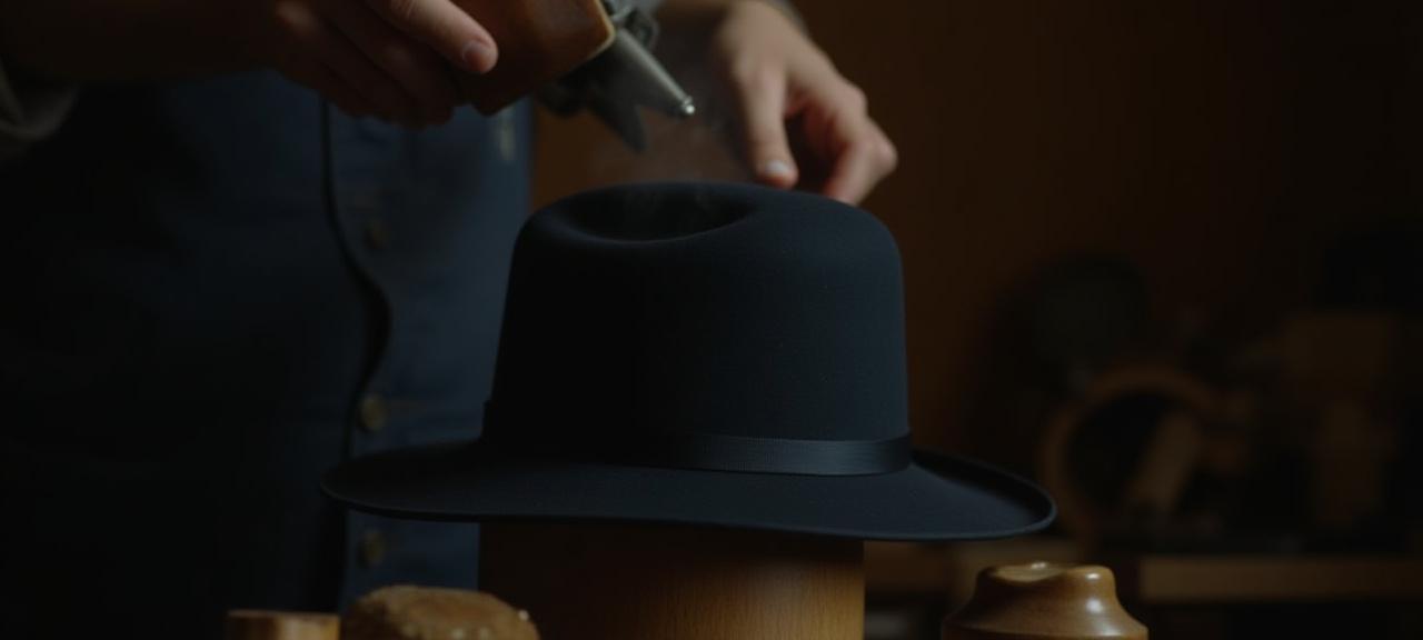 Artigiano al lavoro su un cappello di feltro